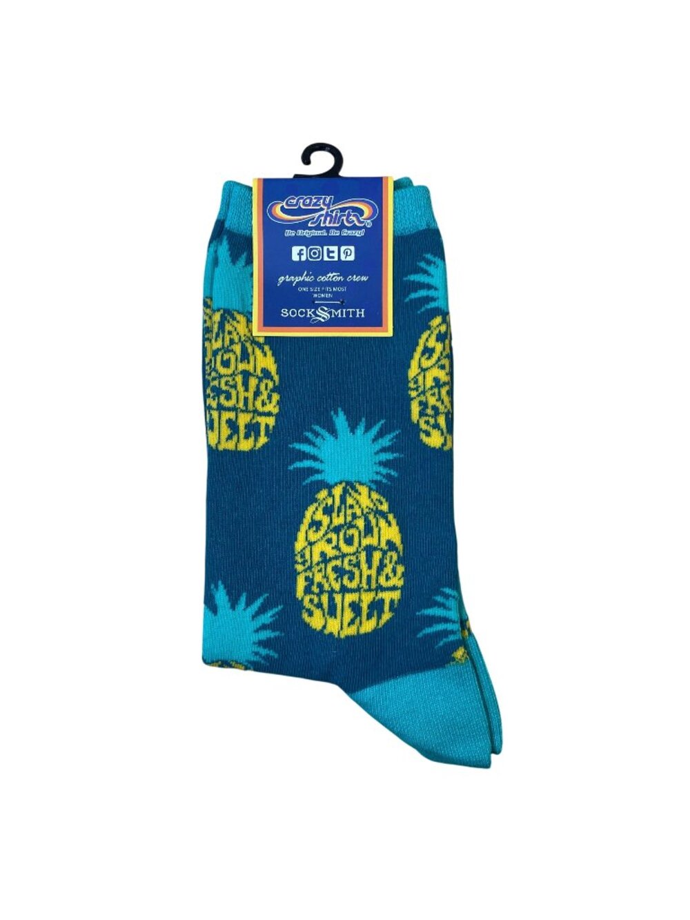 Crazy Shirts Womens Novelty Pineapple Print Crew Socks OS Colorful Quirky New